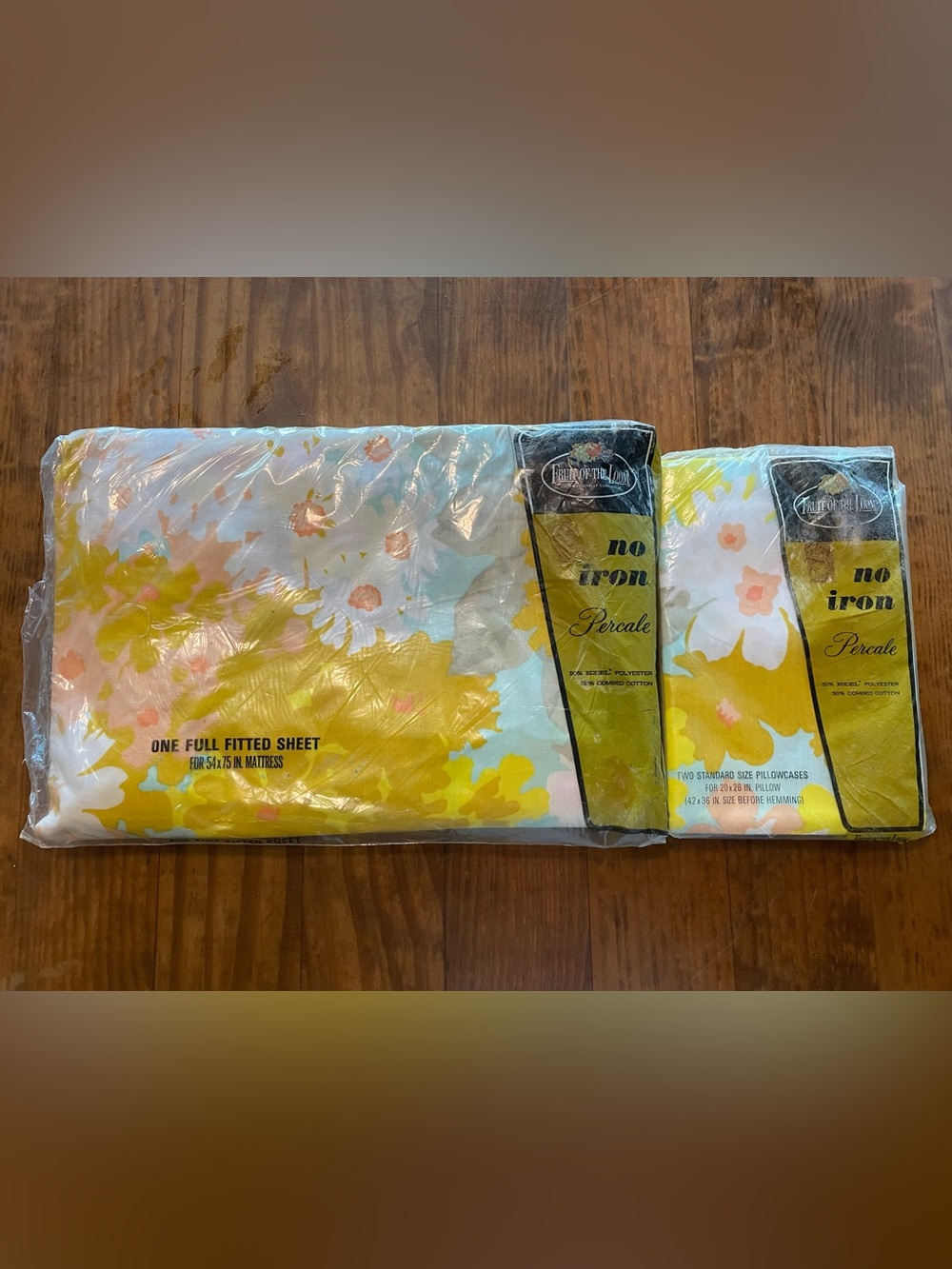 Vintage Fruit of the Loom Floral Full Fitted Sheet & Pillowcase Set NIP